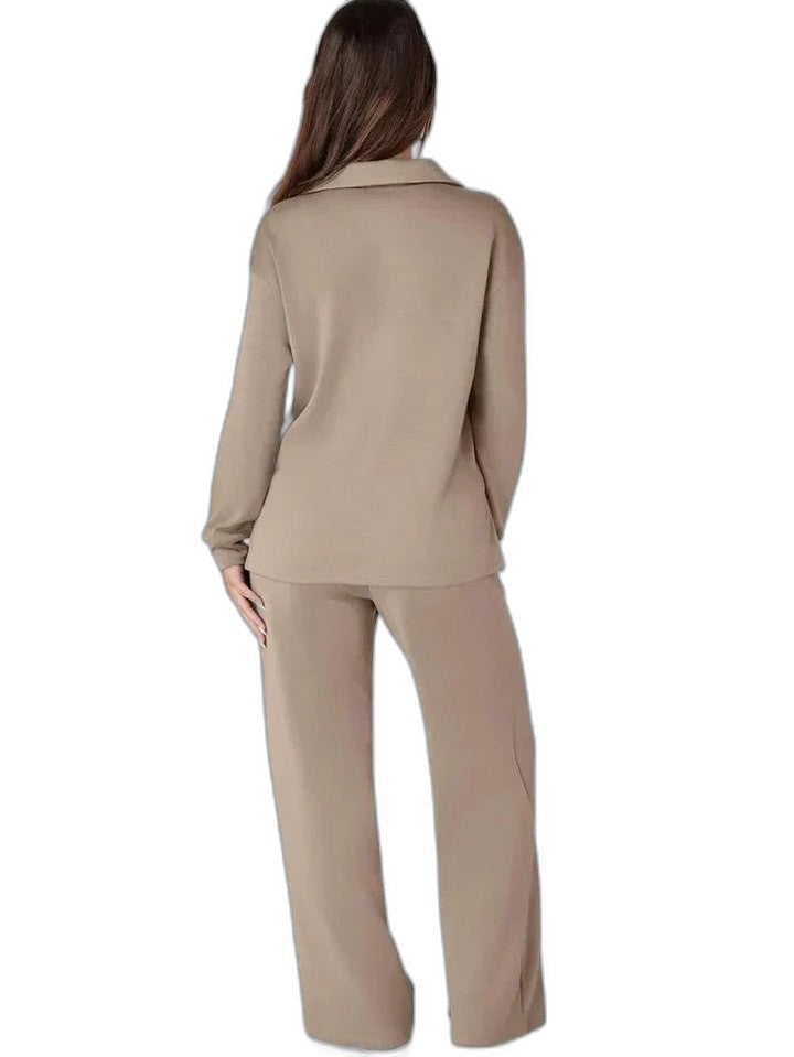 Effortless Navy Knit Two Piece Set for Women with Wide Leg Pockets Casual Style