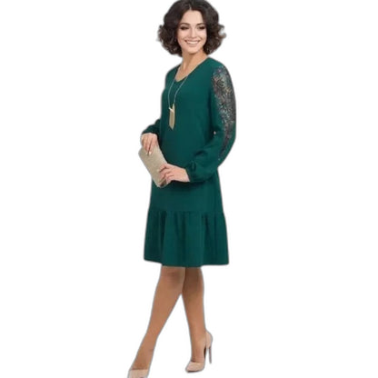 Effortless Navy Lace Mini Dress for Women with V Neck Long Sleeve Tiered Flowing Casual Style