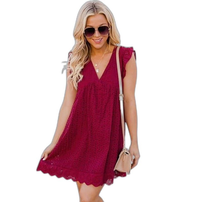 Effortless Navy Lace Mini Dress for Women with V Neck Sleeveless A Line Flowing Casual Style