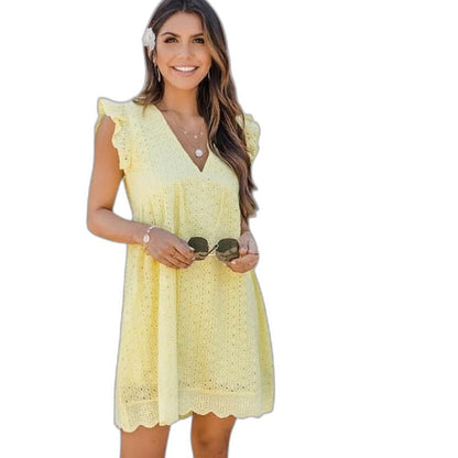 Effortless Navy Lace Mini Dress for Women with V Neck Sleeveless A Line Flowing Casual Style