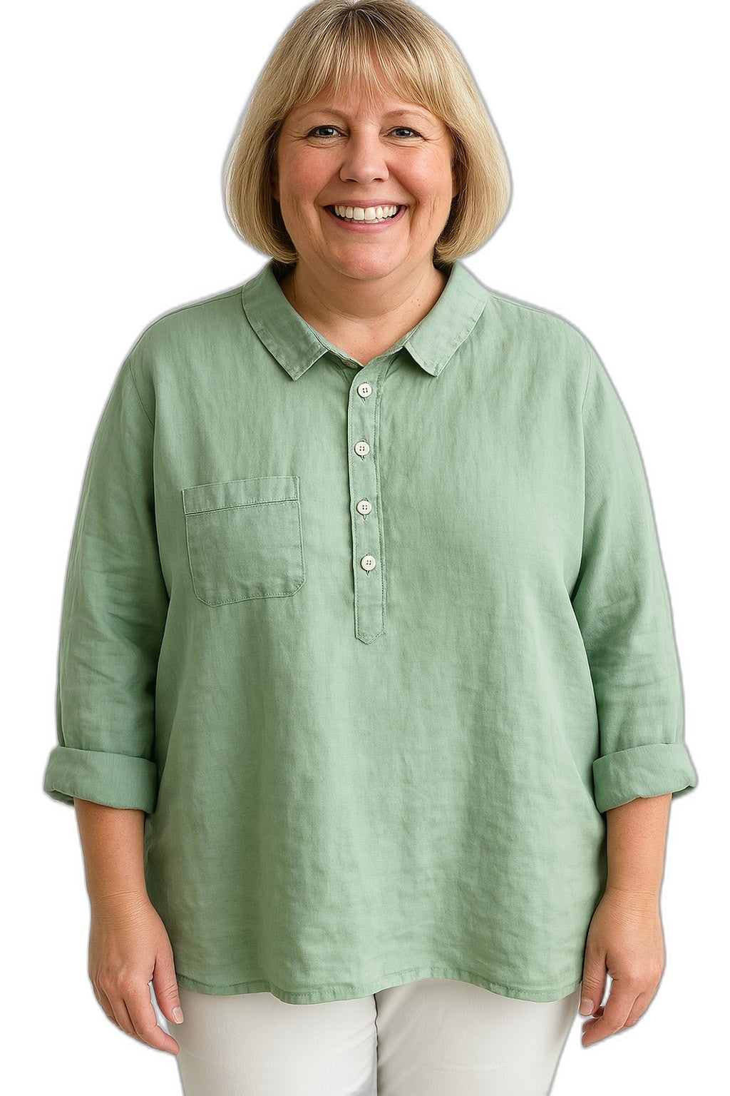 Effortless Navy Linen Blouse for Women with Collared Long Sleeve Button Front Flowing Oversized Casual Style