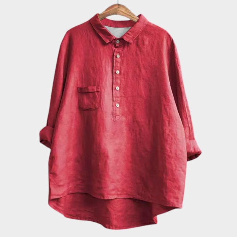 Effortless Navy Linen Blouse for Women with Collared Long Sleeve Button Front Flowing Oversized Casual Style