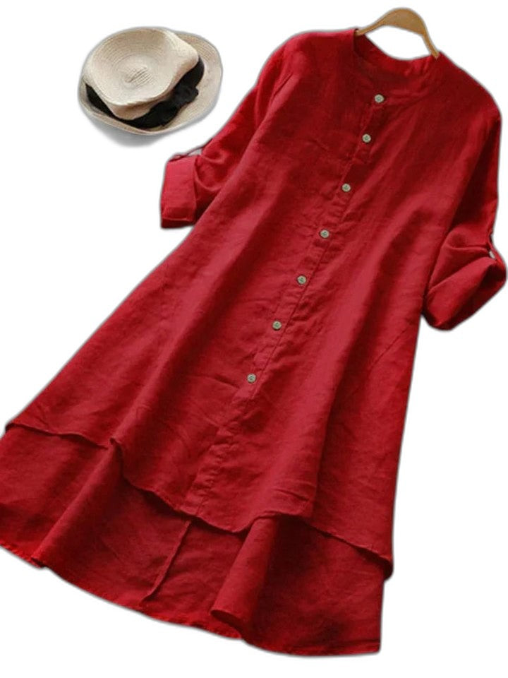 Effortless Navy Linen Blouse for Women with Collared Short Sleeve Button Front Flowing Casual Style