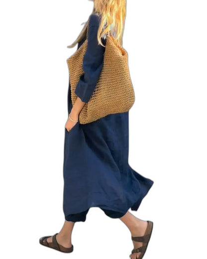 Effortless Navy Linen Two Piece Set for Women with Flowing Oversized Casual Style