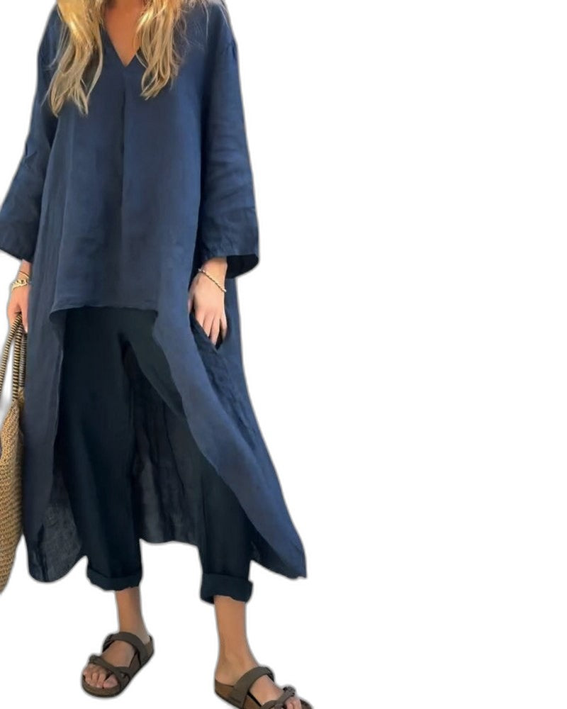 Effortless Navy Linen Two Piece Set for Women with Flowing Oversized Casual Style