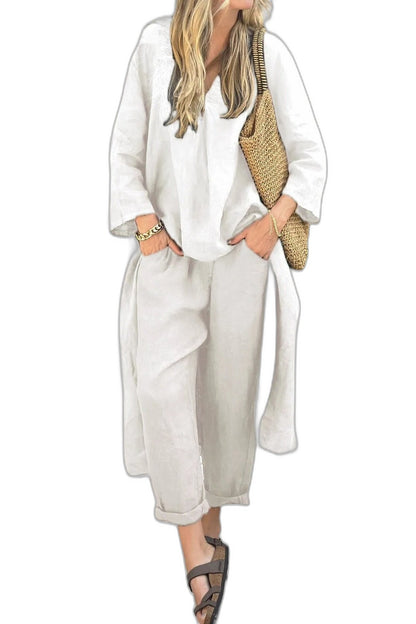 Effortless Navy Linen Two Piece Set for Women with Flowing Oversized Casual Style