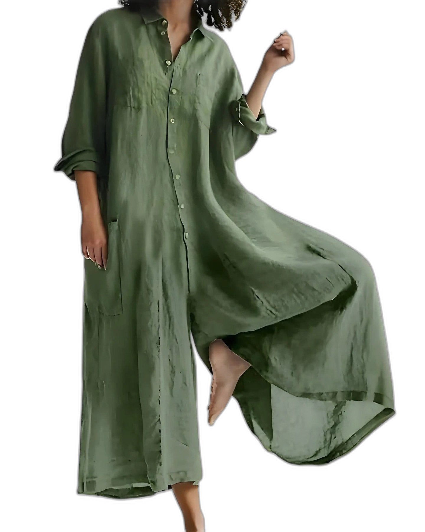 Effortless Navy Maxi Dress for Women with Collared Long Sleeve Button Front Flowing Casual Style