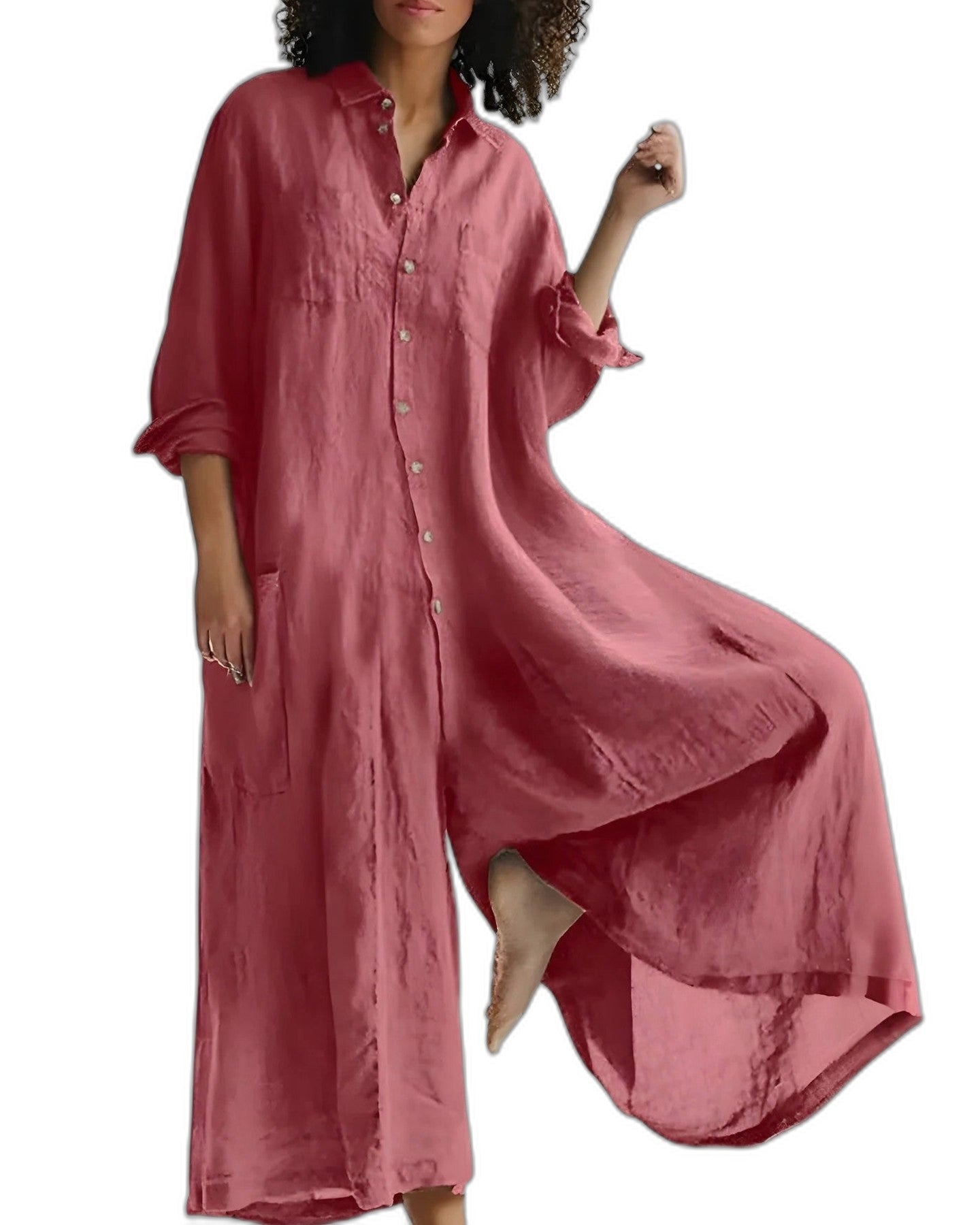 Effortless Navy Maxi Dress for Women with Collared Long Sleeve Button Front Flowing Casual Style
