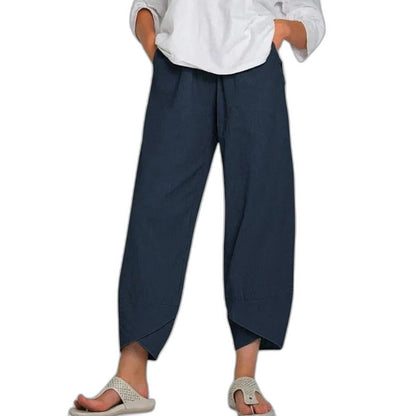 Effortless Navy Pants for Women with High Waisted Cropped Pockets Casual Style