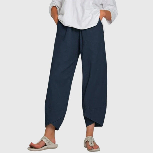 Effortless Navy Pants for Women with High Waisted Cropped Pockets Casual Style