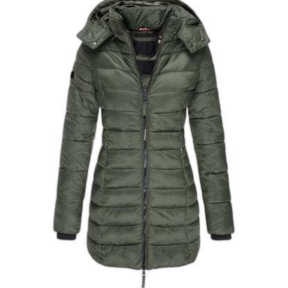 Effortless Navy Puffer Jacket for Women with Collared Long Sleeve Pockets Quilted Casual Style