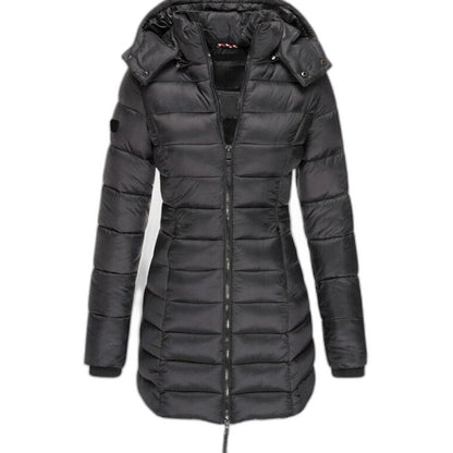 Effortless Navy Puffer Jacket for Women with Collared Long Sleeve Pockets Quilted Casual Style