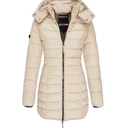 Effortless Navy Puffer Jacket for Women with Collared Long Sleeve Pockets Quilted Casual Style