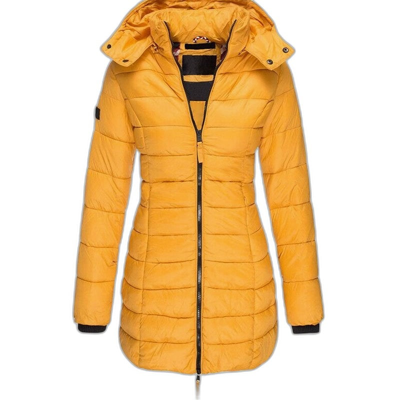 Effortless Navy Puffer Jacket for Women with Collared Long Sleeve Pockets Quilted Casual Style