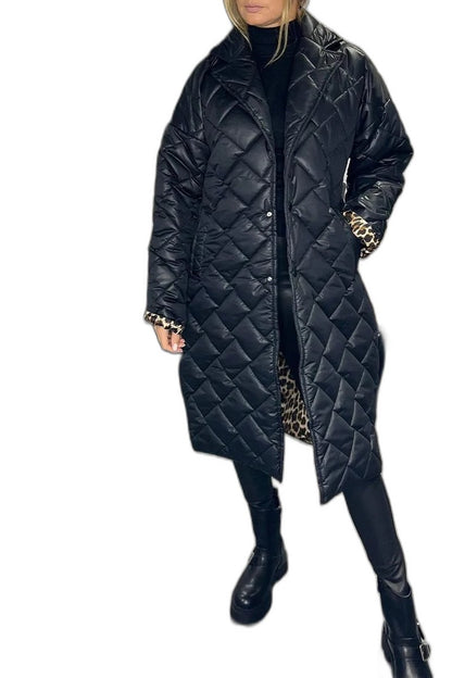 Effortless Navy Puffer Jacket for Women with High Neck Long Sleeve Quilted Casual Style