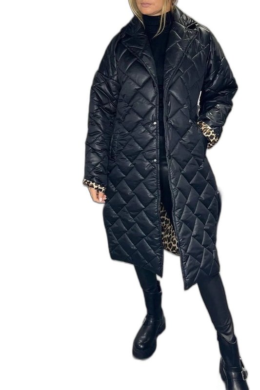 Effortless Navy Puffer Jacket for Women with High Neck Long Sleeve Quilted Casual Style