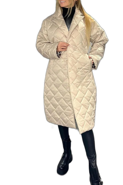 Effortless Navy Puffer Jacket for Women with High Neck Long Sleeve Quilted Casual Style