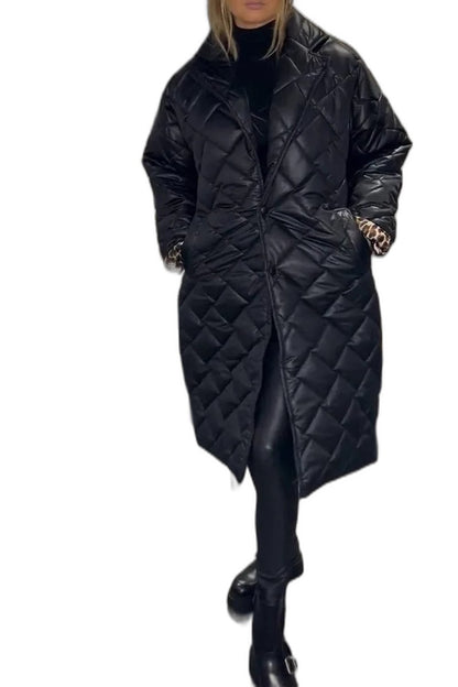 Effortless Navy Puffer Jacket for Women with High Neck Long Sleeve Quilted Casual Style