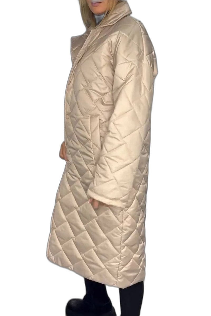 Effortless Navy Puffer Jacket for Women with High Neck Long Sleeve Quilted Casual Style