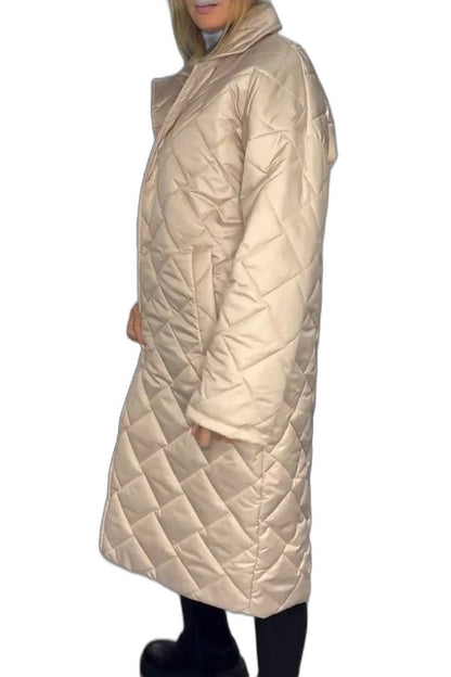 Effortless Navy Puffer Jacket for Women with High Neck Long Sleeve Quilted Casual Style
