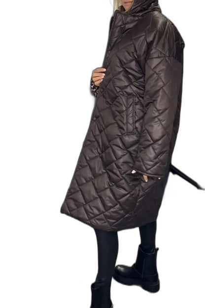 Effortless Navy Puffer Jacket for Women with High Neck Long Sleeve Quilted Casual Style