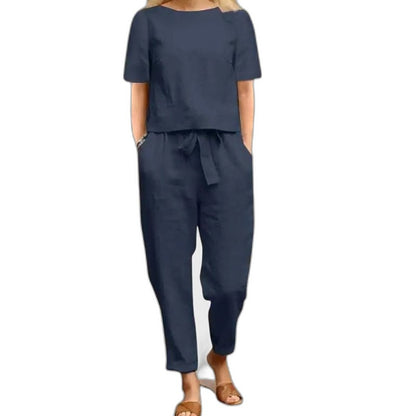 Effortless Navy Two Piece Set for Women with Pockets Casual Style