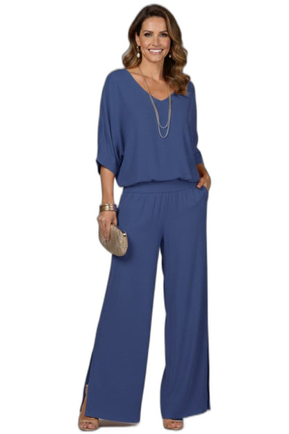 Effortless Olive Chiffon Two Piece Set for Women with Wide Leg Casual Style