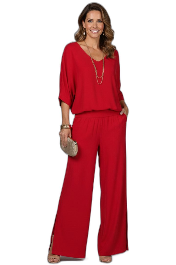 Effortless Olive Chiffon Two Piece Set for Women with Wide Leg Casual Style