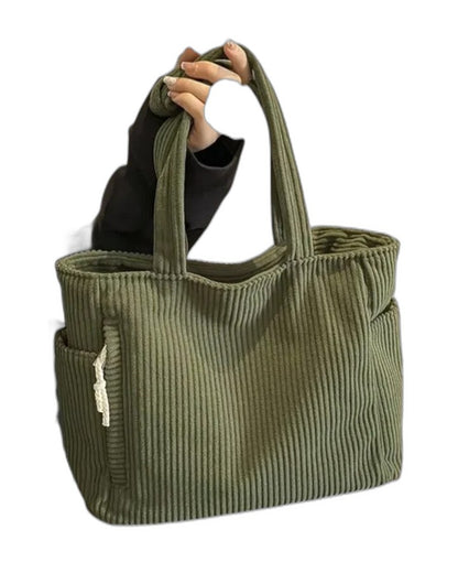 Effortless Olive Corduroy Tote Bag for Women with Casual Style