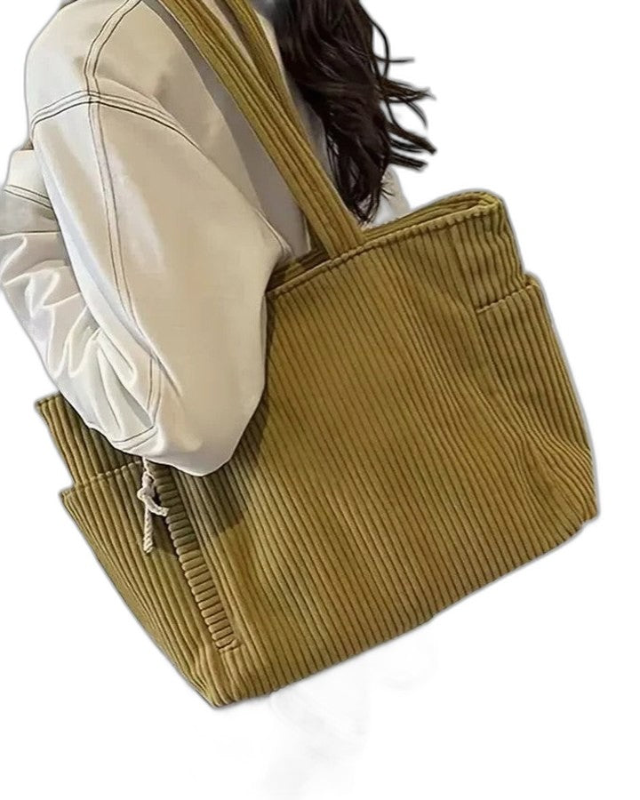 Effortless Olive Corduroy Tote Bag for Women with Casual Style