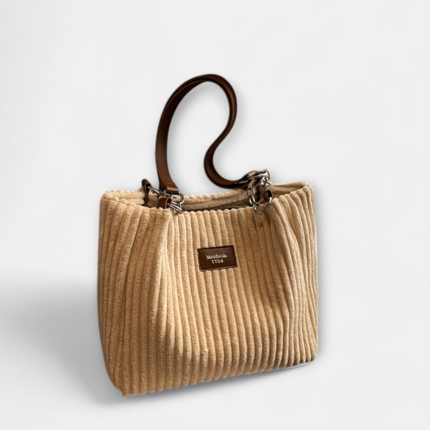 Effortless Olive Corduroy Tote Bag for Women with Chain Strap Shoulder Casual Style