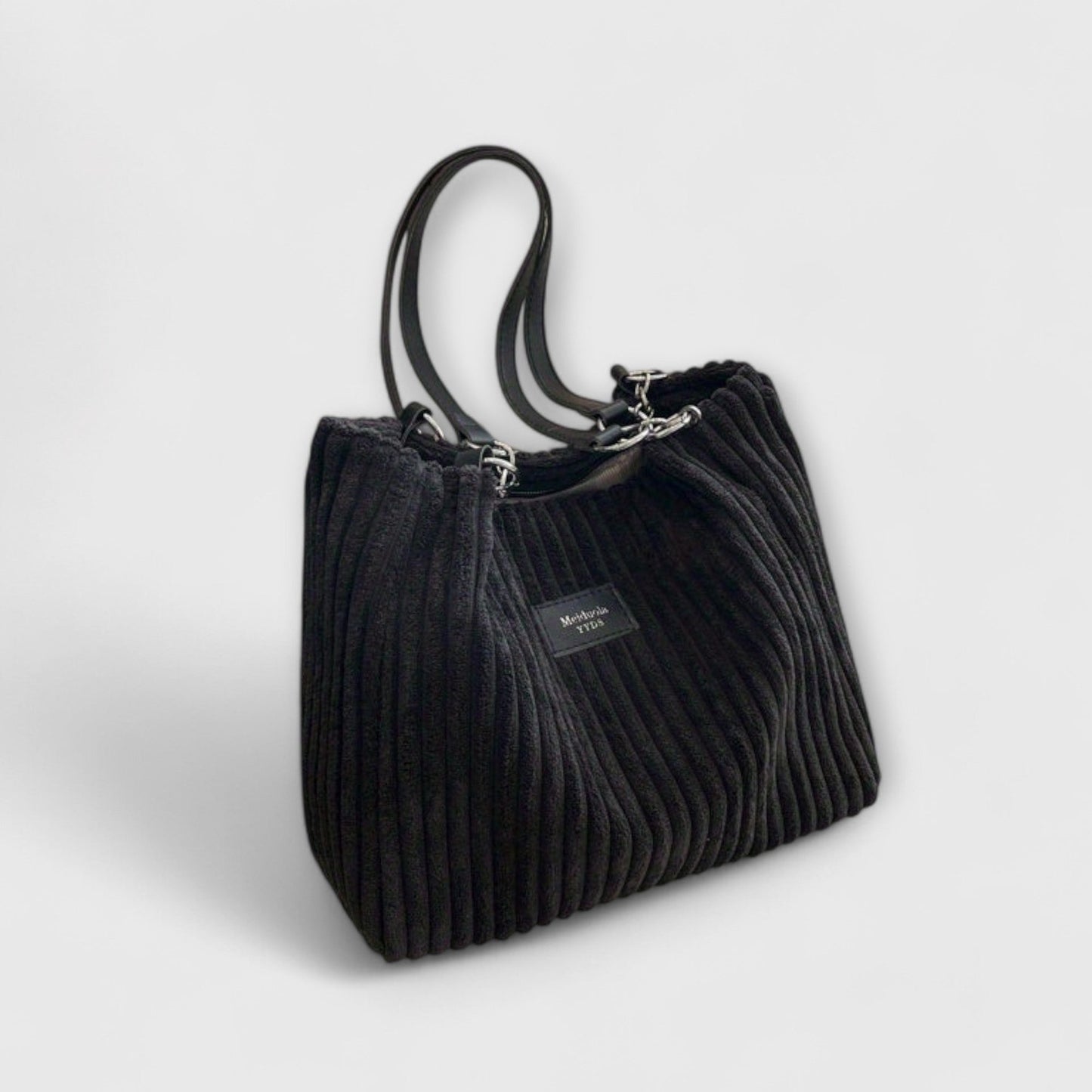 Effortless Olive Corduroy Tote Bag for Women with Chain Strap Shoulder Casual Style
