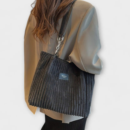 Effortless Olive Corduroy Tote Bag for Women with Chain Strap Shoulder Casual Style