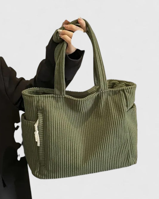 Effortless Olive Corduroy Tote Bag for Women with Pockets Casual Style