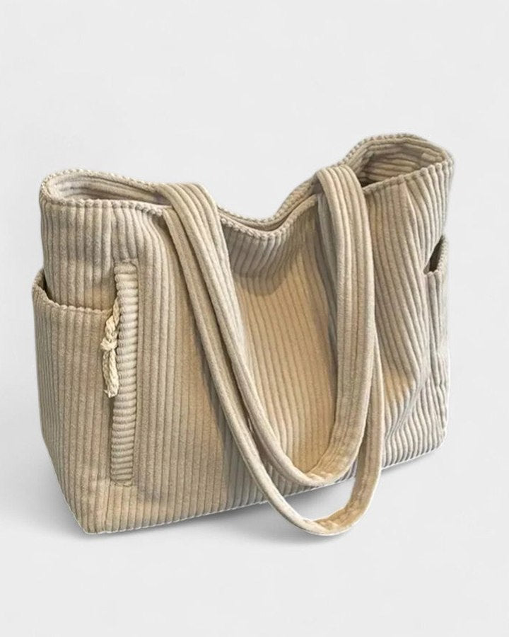 Effortless Olive Corduroy Tote Bag for Women with Pockets Casual Style