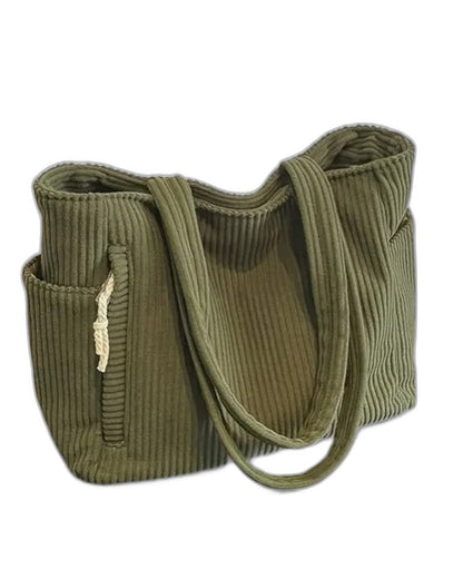 Effortless Olive Corduroy Tote Bag for Women with Pockets Casual Style