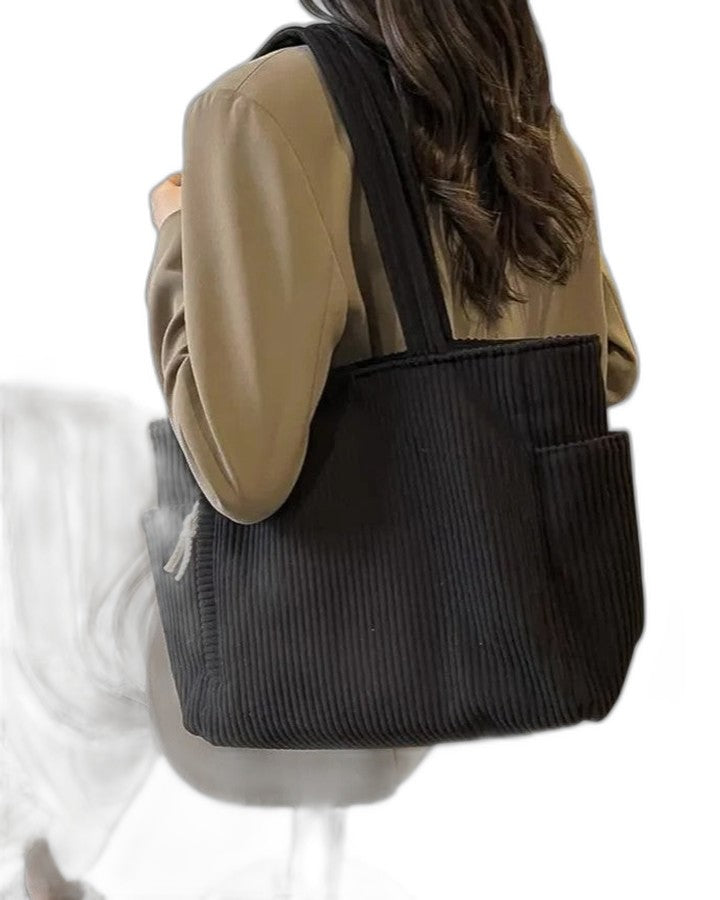 Effortless Olive Corduroy Tote Bag for Women with Pockets Casual Style