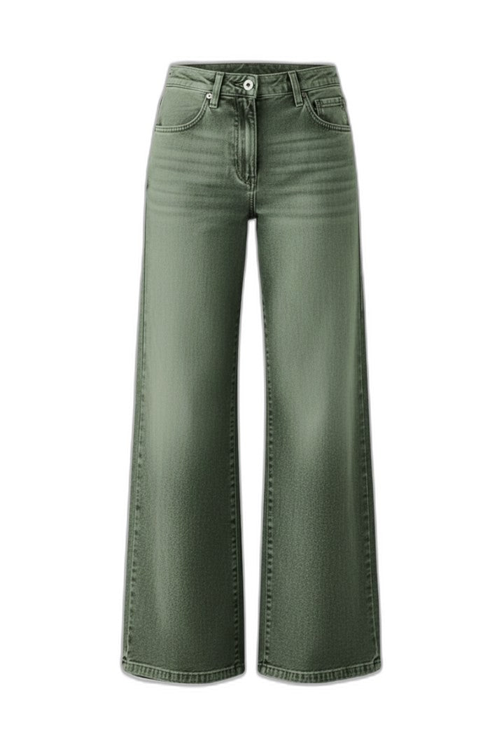 Effortless Olive Denim Wide Leg Pants for Women with High Waisted Casual Style