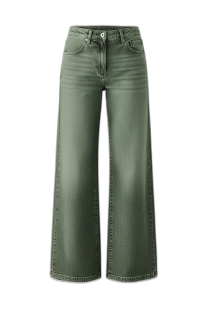 Effortless Olive Denim Wide Leg Pants for Women with High Waisted Casual Style