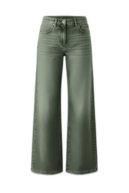 Effortless Olive Denim Wide Leg Pants for Women with High Waisted Casual Style