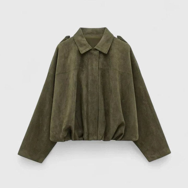Effortless Olive Knit Sweater for Women with Collared Long Sleeve Oversized Casual Style