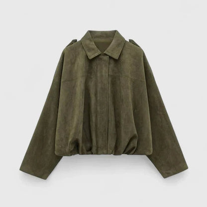 Effortless Olive Knit Sweater for Women with Collared Long Sleeve Oversized Casual Style
