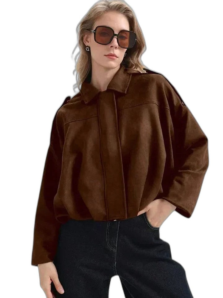Effortless Olive Knit Sweater for Women with Collared Long Sleeve Oversized Casual Style