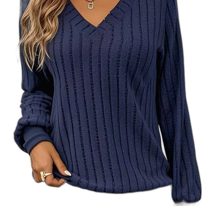 Effortless Olive Knit Sweater for Women with V Neck Long Sleeve Casual Style