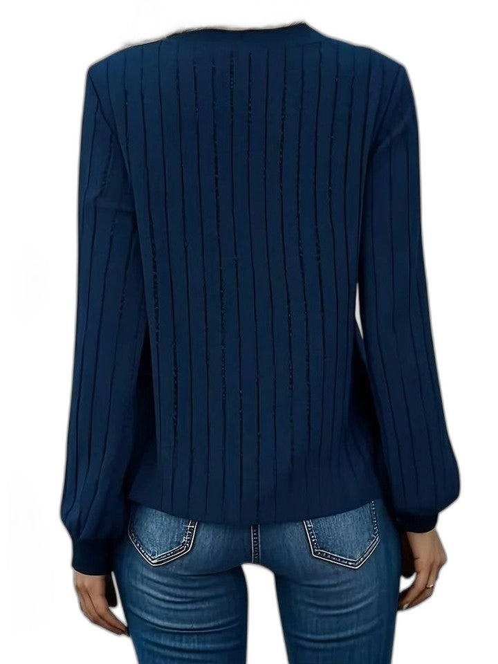 Effortless Olive Knit Sweater for Women with V Neck Long Sleeve Casual Style