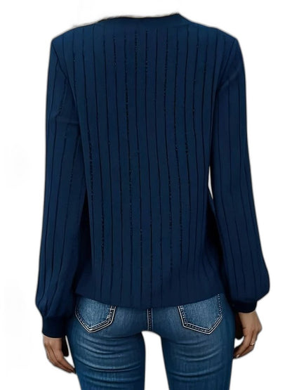 Effortless Olive Knit Sweater for Women with V Neck Long Sleeve Casual Style
