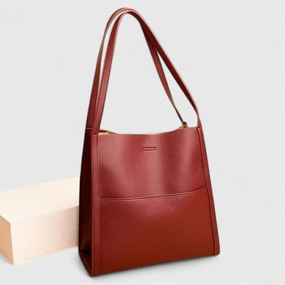 Effortless Olive Leather Tote Bag for Women with Pockets Shoulder Casual Style