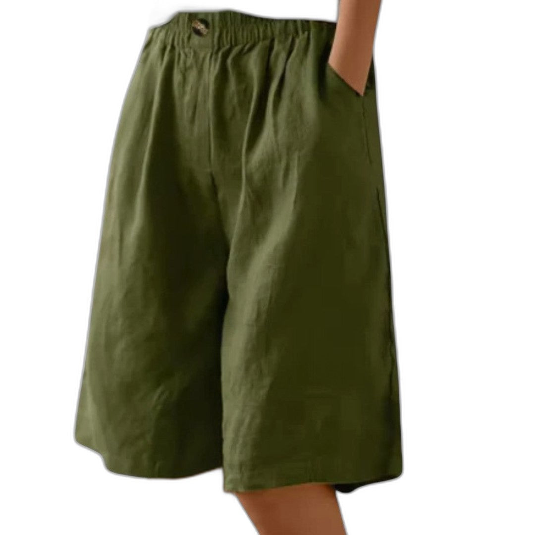 Effortless Olive Linen Shorts for Women with High Waisted Pockets Casual Style