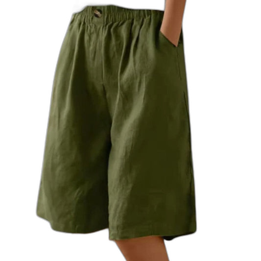 Effortless Olive Linen Shorts for Women with High Waisted Pockets Casual Style