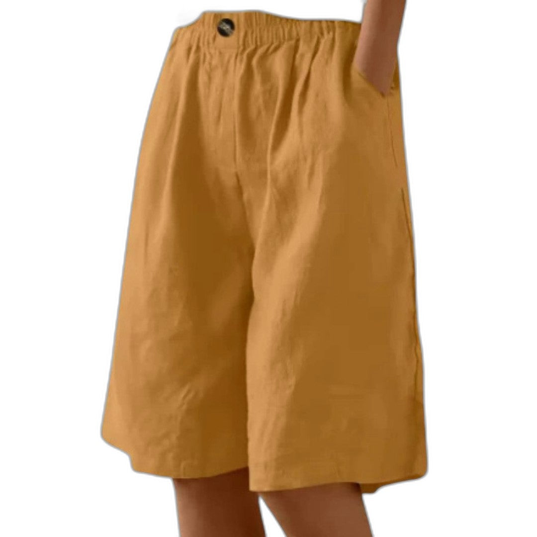 Effortless Olive Linen Shorts for Women with High Waisted Pockets Casual Style